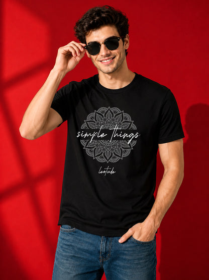 Leotude Men's Black Simple Things Printed T-Shirt