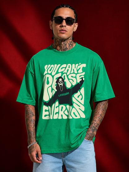 Leotude Men's Ghost Face Graphic Green Oversized T-Shirt