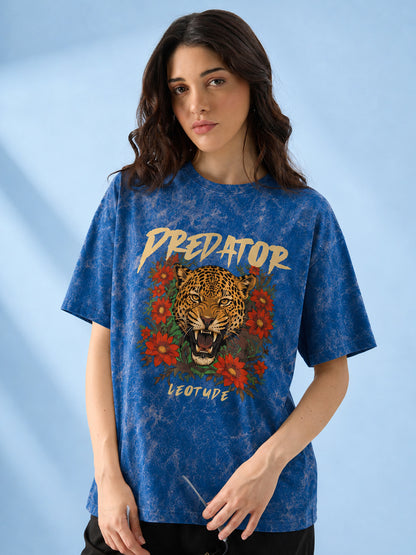 Leotude Women's Blue PREDATOR Printed T-Shirt