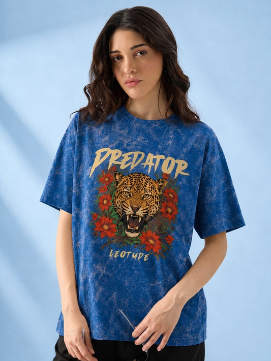 Leotude Women's Blue PREDATOR Printed T-Shirt