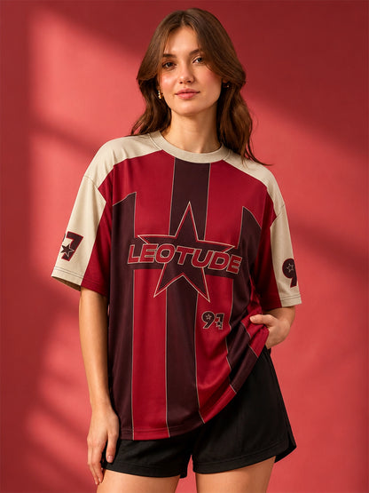 Leotude Women's Maroon Star 91 Printed T-Shirt