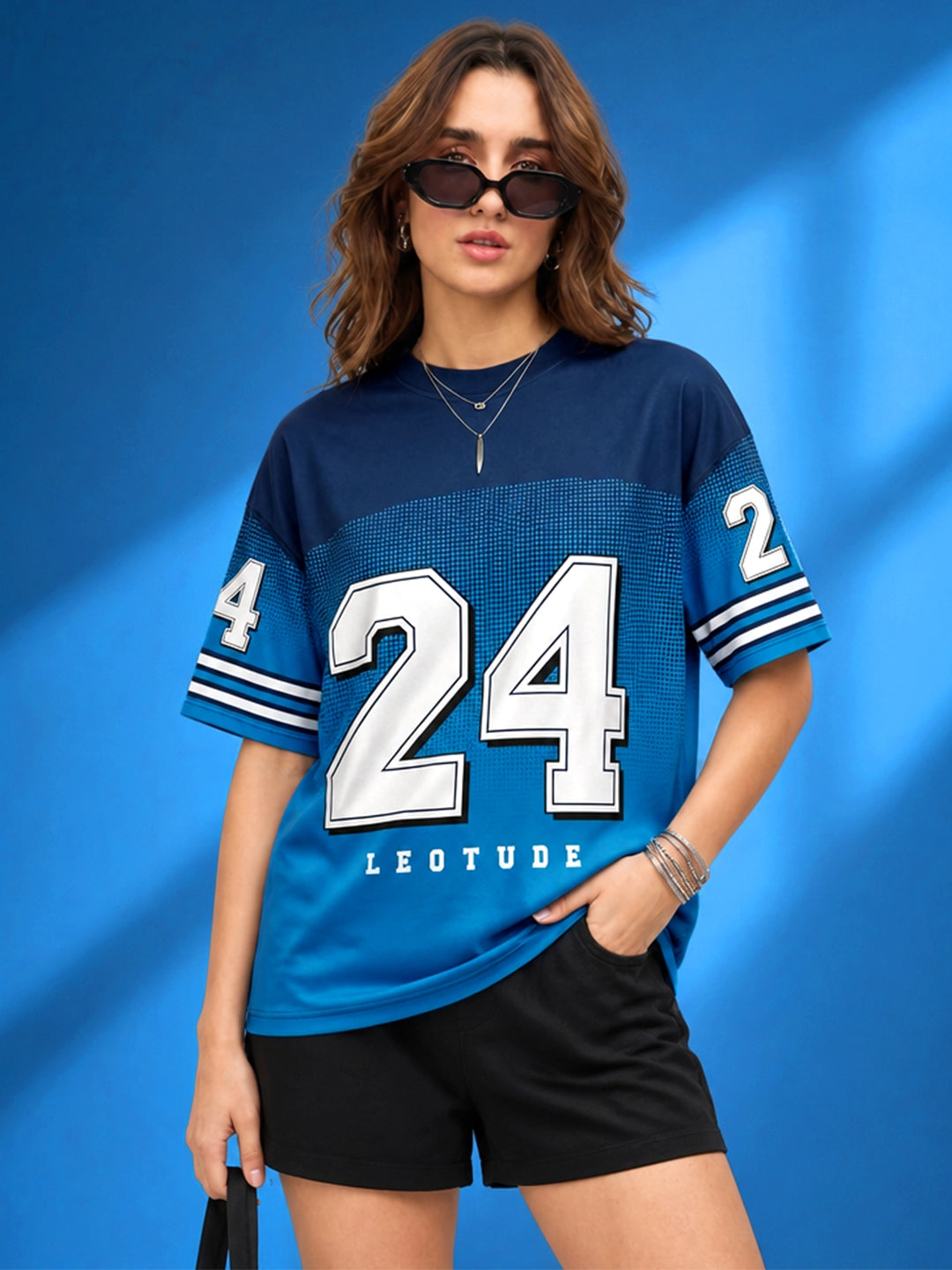 Leotude Women's Blue 24 Printed T-Shirt