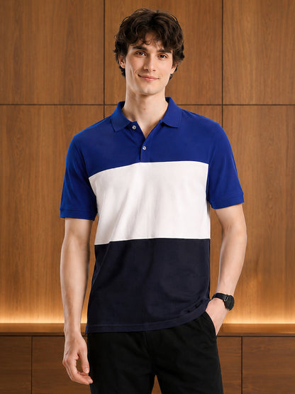 Leotude Men's Royal Blue Colour Block Polo T-Shirt
