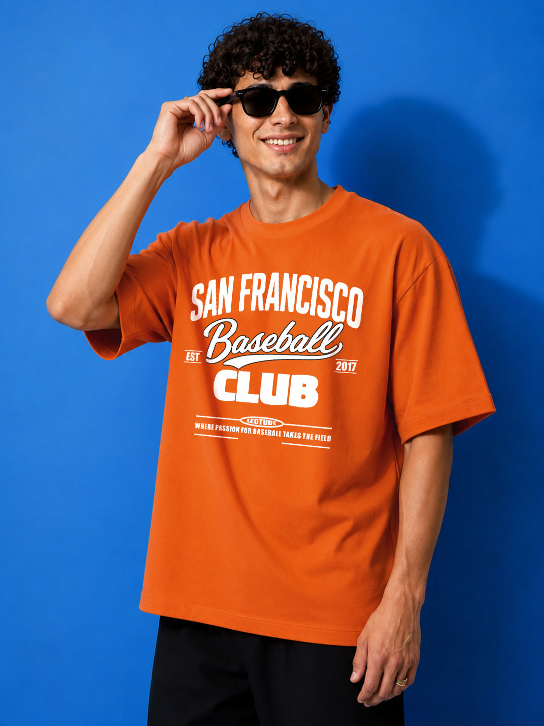 Leotude Men "San Francisco Baseball Club" Orange Oversized T-Shirt
