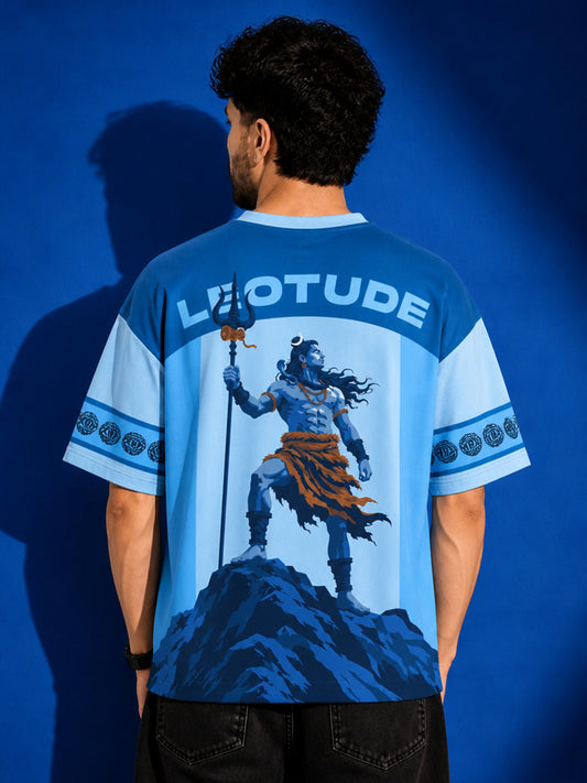 Leotude Men's Blue Mahadev Printed T-Shirt