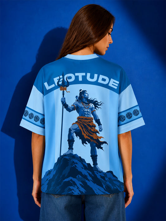 Leotude Women's Blue Mahadev Printed T-Shirt