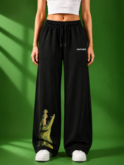 Leotude Women's Black Crocodile Premium Trackpants