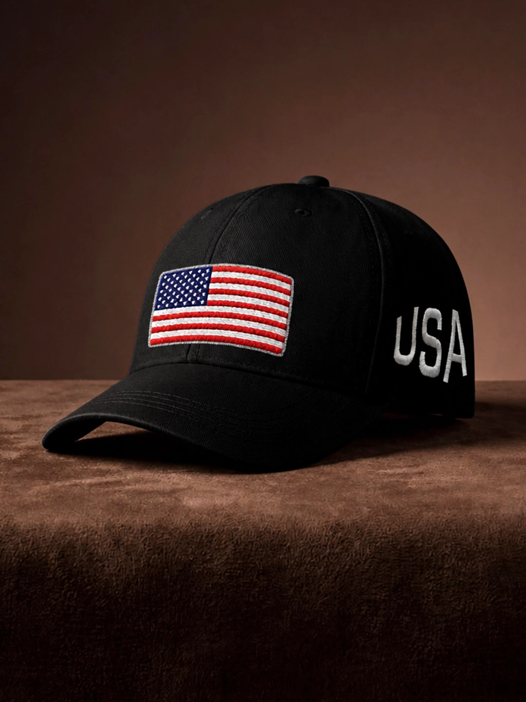 Leotude USA Flag Embroidered Cap — Unisex Cotton Baseball Cap (Black)