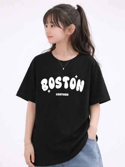 Leotude Girls' Black Boston Printed T-Shirt