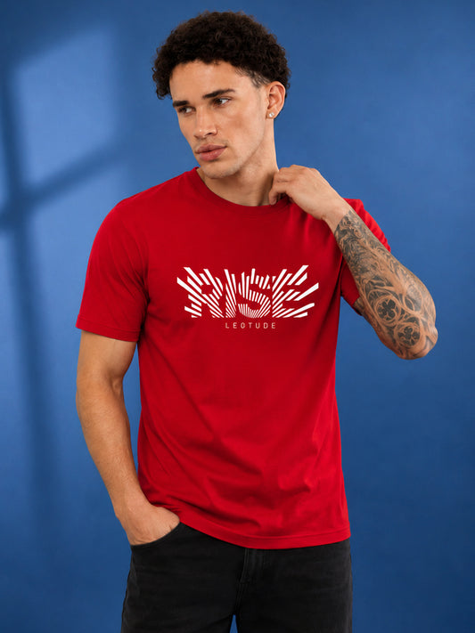 Leotude Men's Red Rise Printed T-Shirt