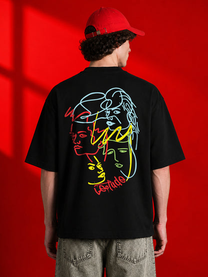 Leotude Black Faces Printed Oversized Tshirt for Men
