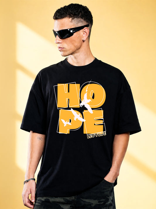 Leotude Men's "Hope" Printed Oversized T-Shirt — Black Streetwear Tee