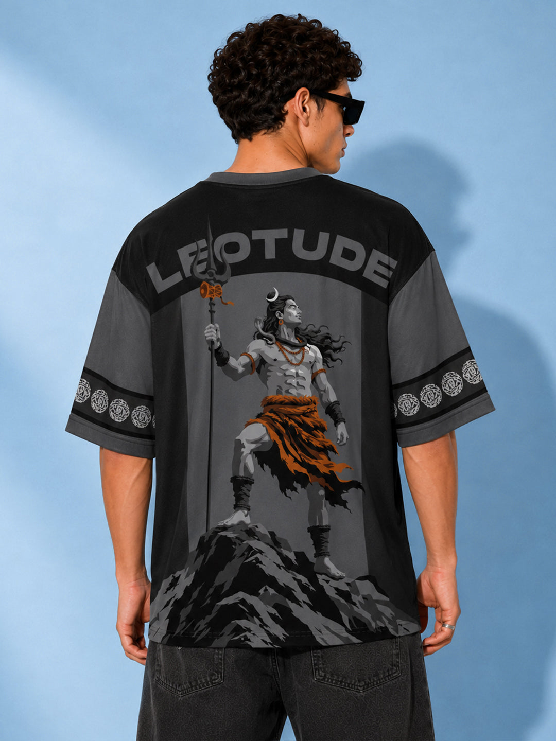 Leotude Men's Grey Premium Mahadev Printed T-Shirt