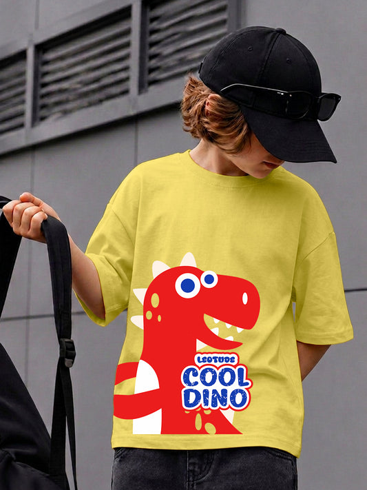 Leotude Boys' Yellow Cool Dino Printed T-Shirt