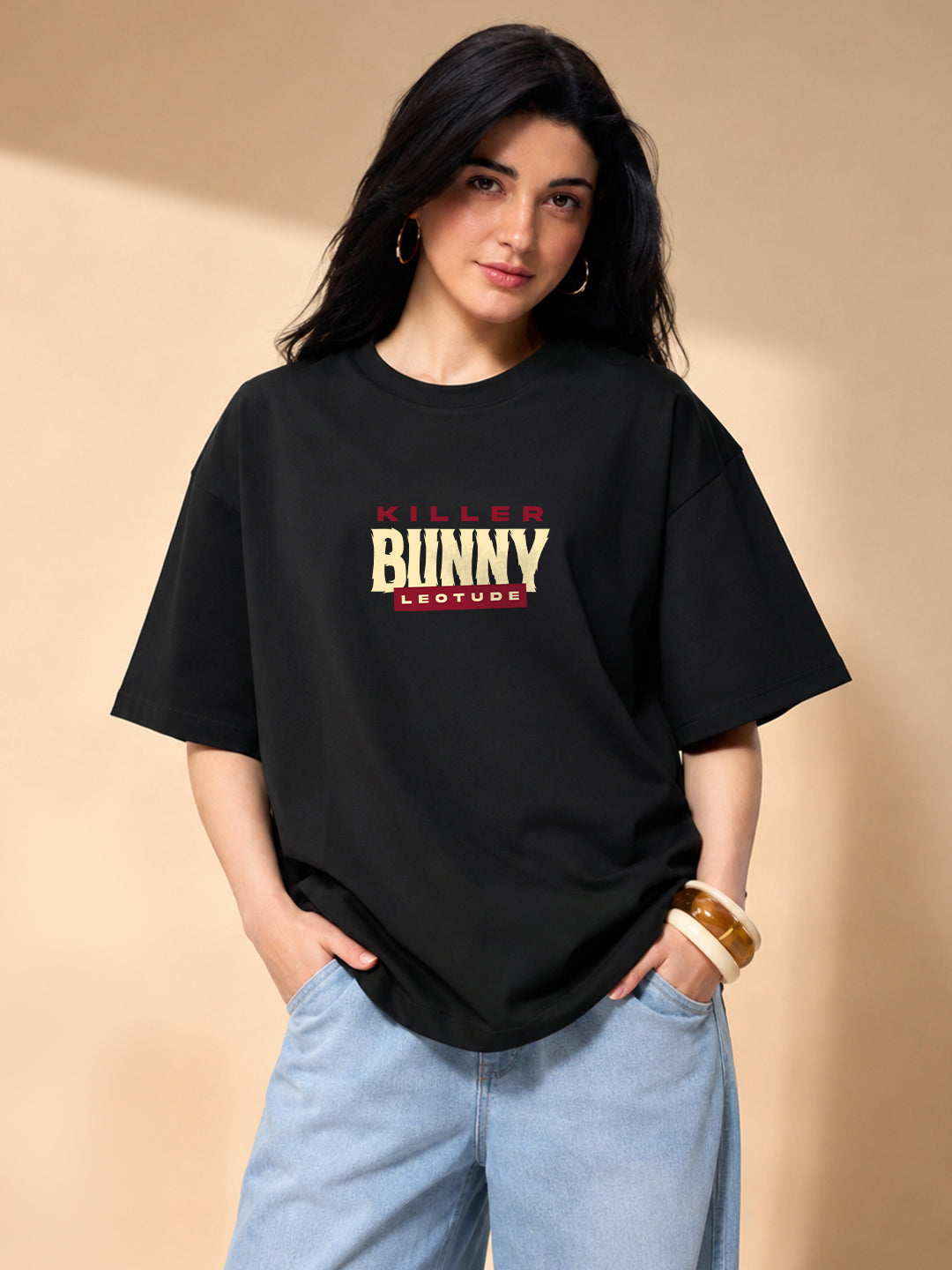 Leotude Women's Black Killer Bunny Premium T-Shirt
