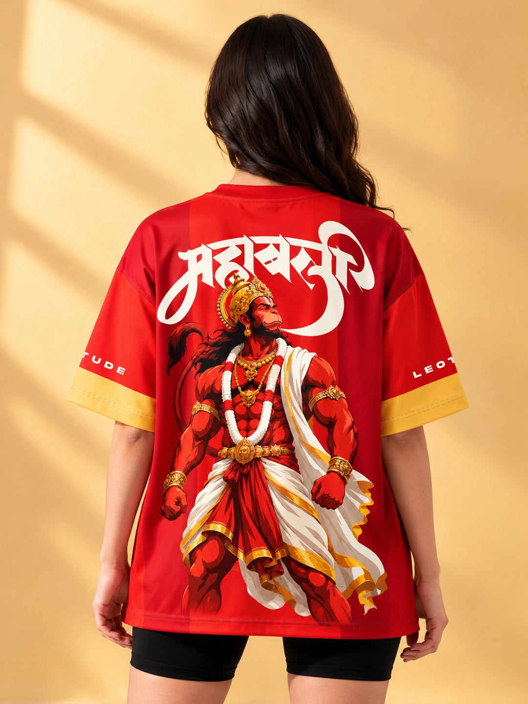 Leotude Women's Red Hanuman Printed T-Shirt