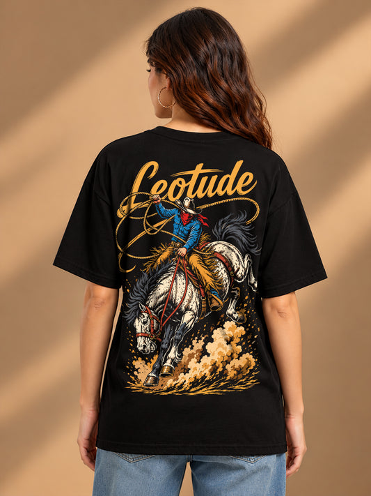 Leotude Women's Black Rodeo Rider T-Shirt