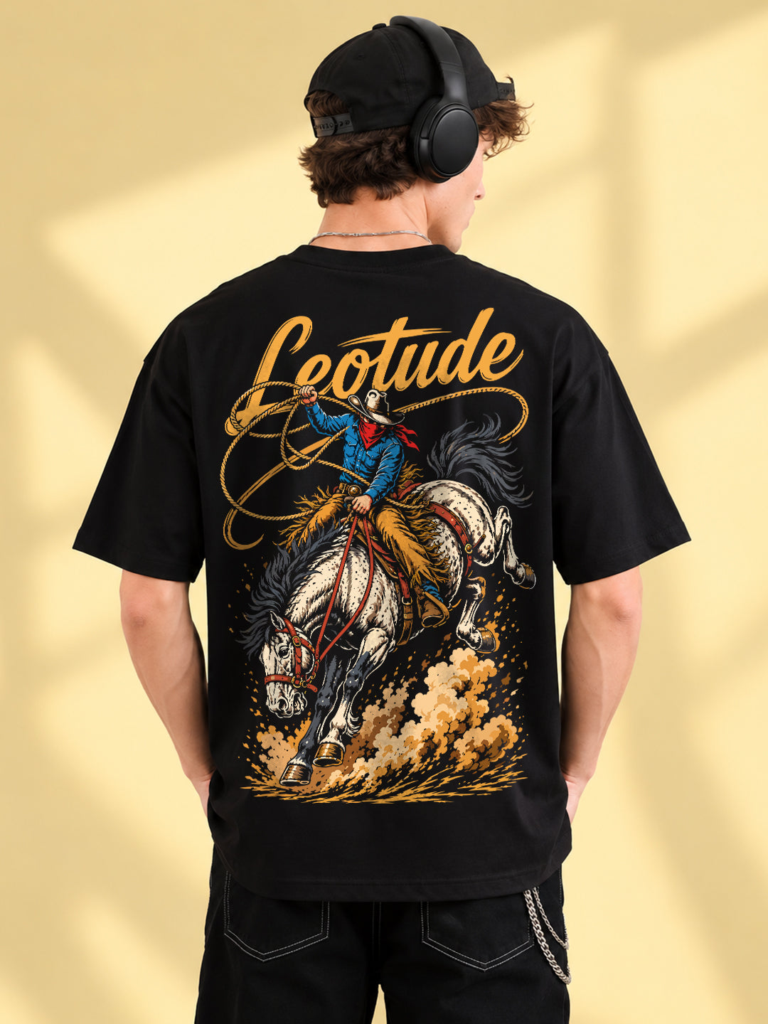 Leotude Men's Black Rodeo Rider T-Shirt