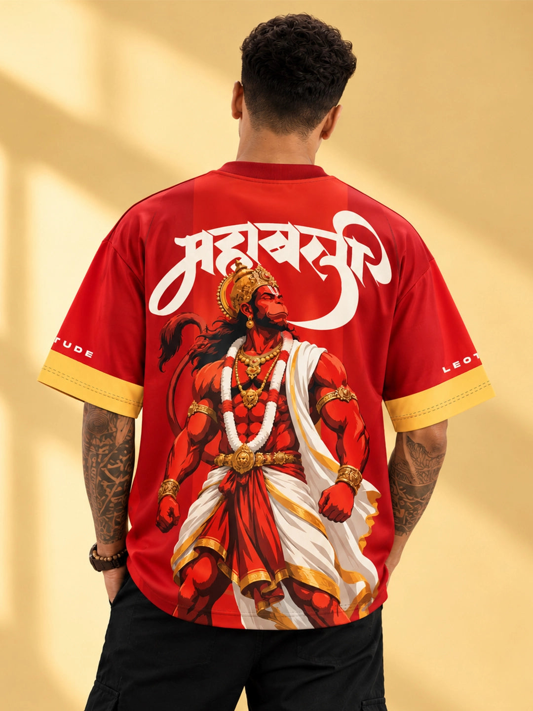 Leotude Men's Red Hanuman Printed T-Shirt