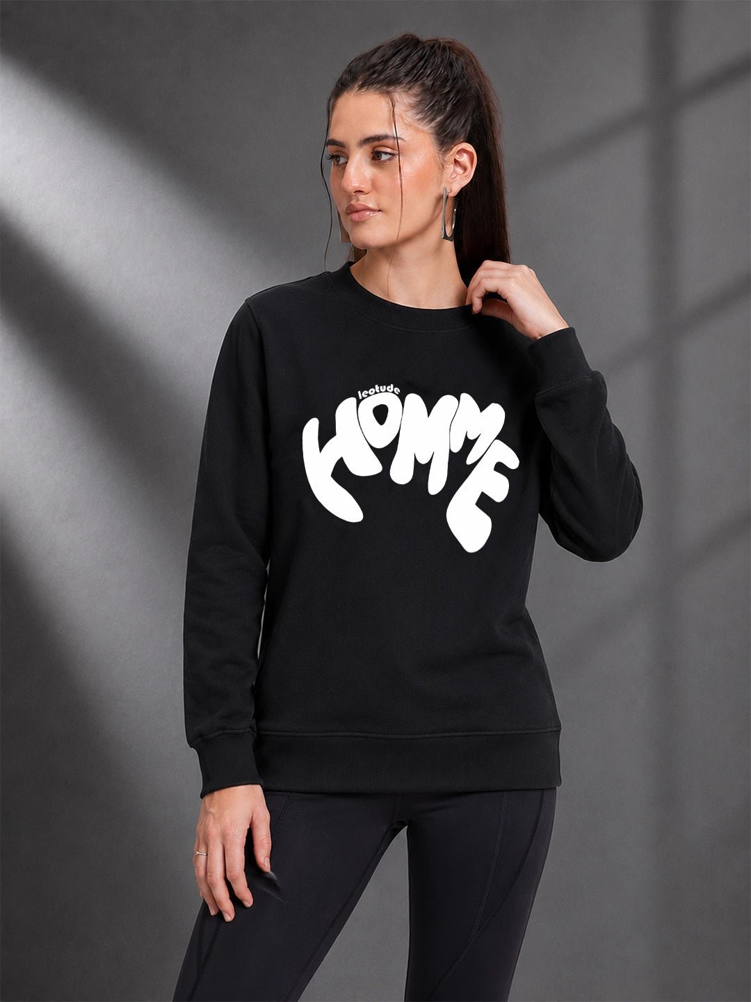 Leotude Women's Black Homme Printed Full Sleeve T-Shirt