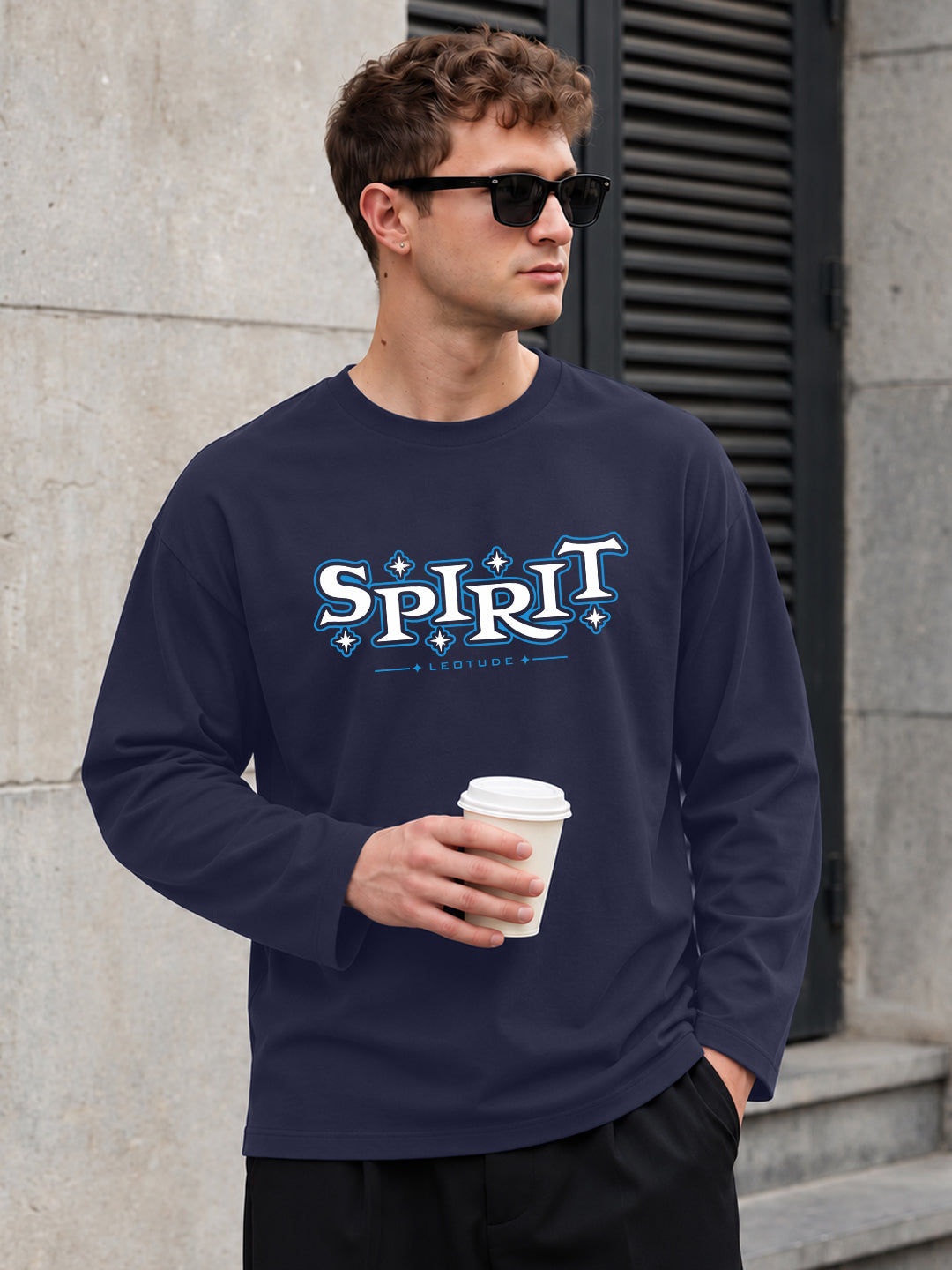 Leotude Men's Navy Spirit Full Sleeve T-Shirt