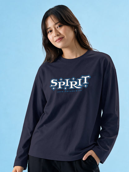 Leotude Women's Navy Spirit Full Sleeve T-Shirt