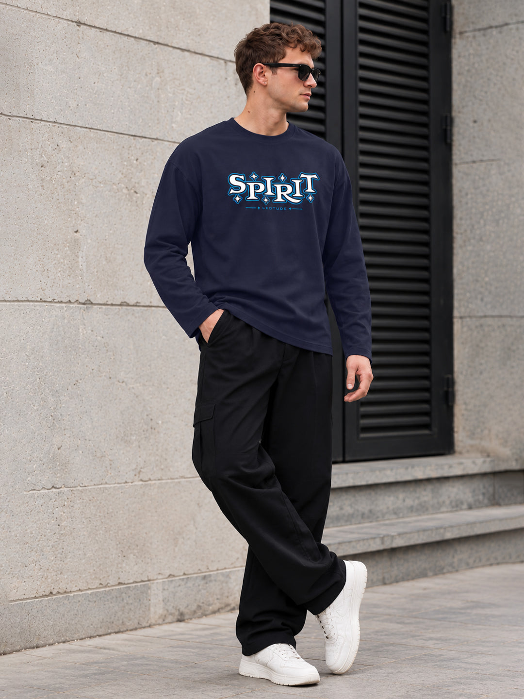 Leotude Men's Navy Spirit Full Sleeve T-Shirt