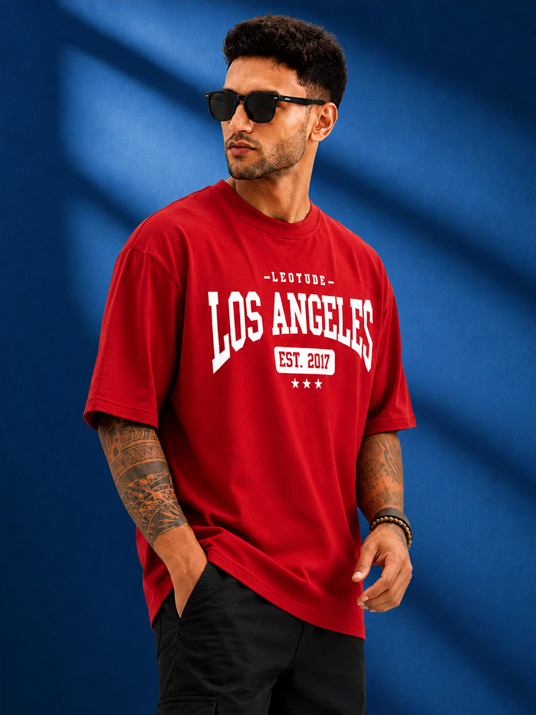 Leotude Men "Los Angeles" Red Oversized T-Shirt