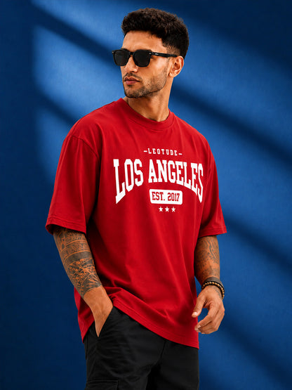 Leotude Men "Los Angeles" Red Oversized T-Shirt