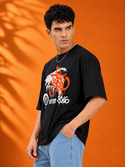 Leotude Men's "Don't Care" Graffiti Print Oversized T-Shirt — Black Streetwear Tee