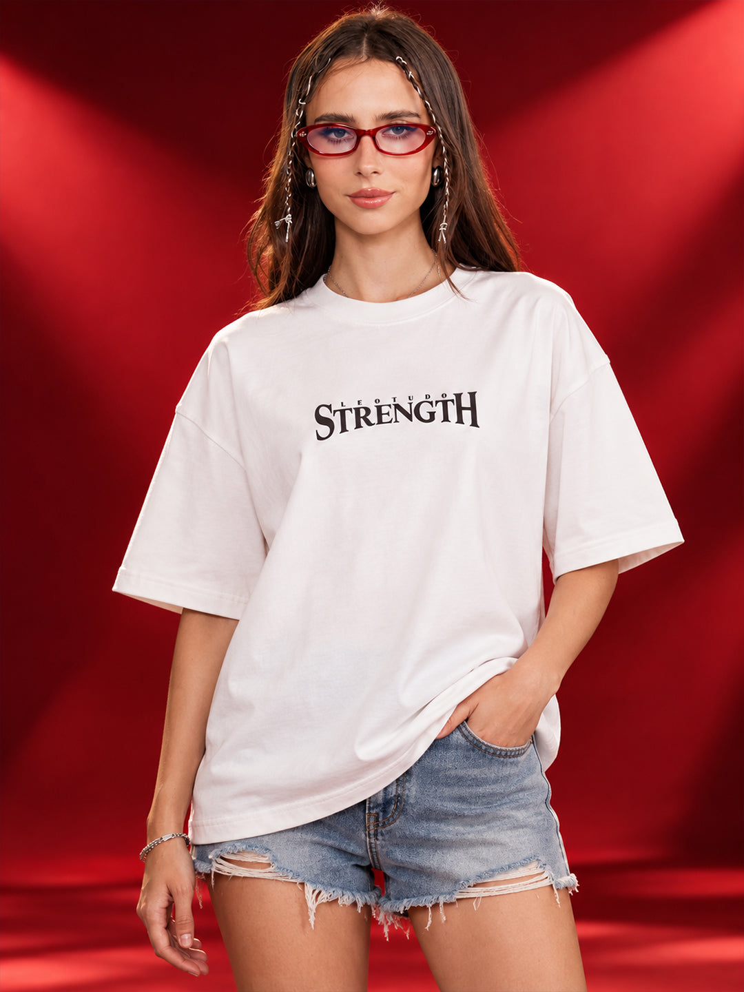 Leotude Women "Limitless Strength" White Oversized T-Shirt