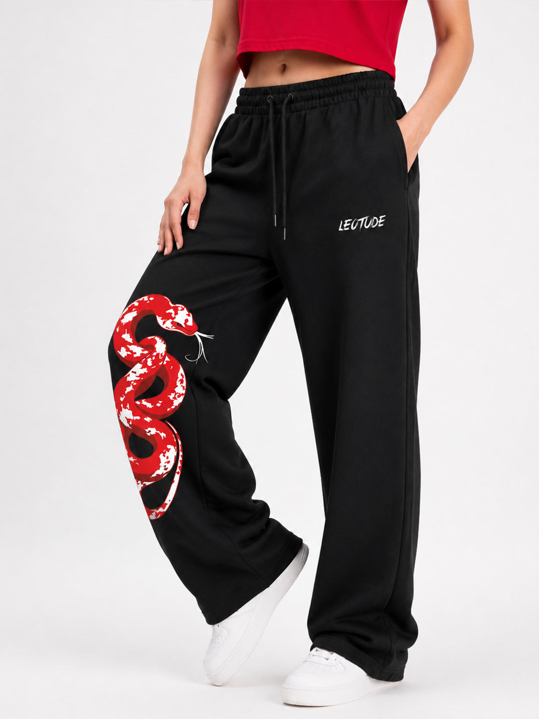 Leotude Women's Black Snake Premium Trackpants