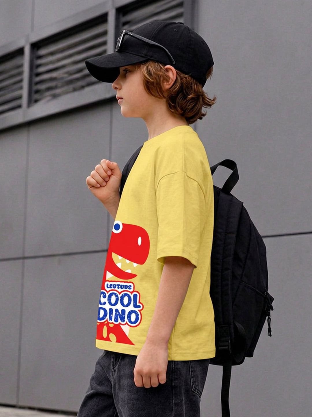 Leotude Boys' Yellow Cool Dino Printed T-Shirt