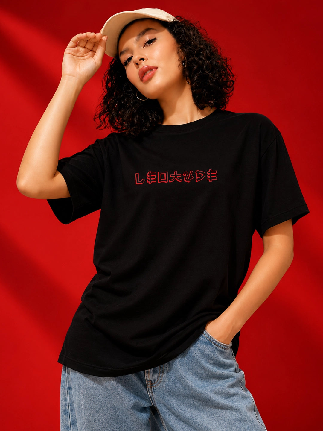 Leotude Black Free Soul Printed Oversized Tshirt for Women