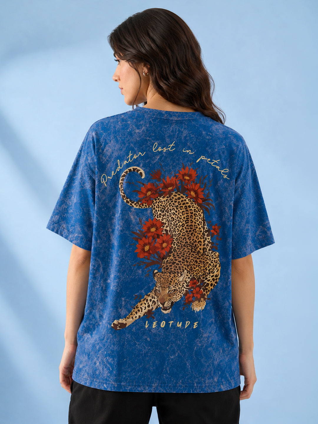 Leotude Women's Blue PREDATOR Printed T-Shirt