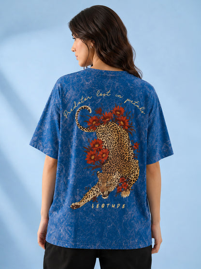 Leotude Women's Blue PREDATOR Printed T-Shirt