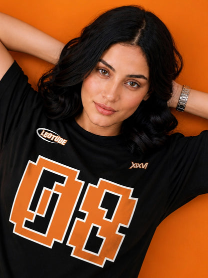 Leotude Black 08 Printed Oversized Tshirt for Women
