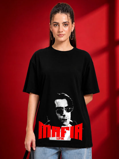 Leotude Black Mafia Printed Oversized Tshirt for Women