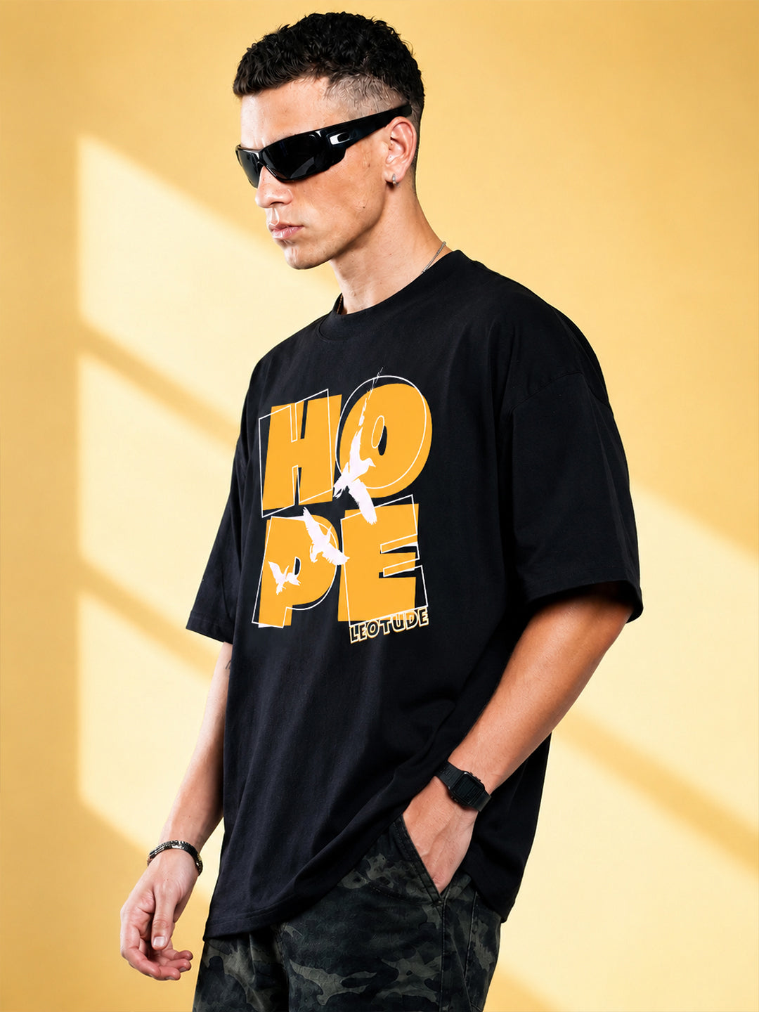 Leotude Men's "Hope" Printed Oversized T-Shirt — Black Streetwear Tee