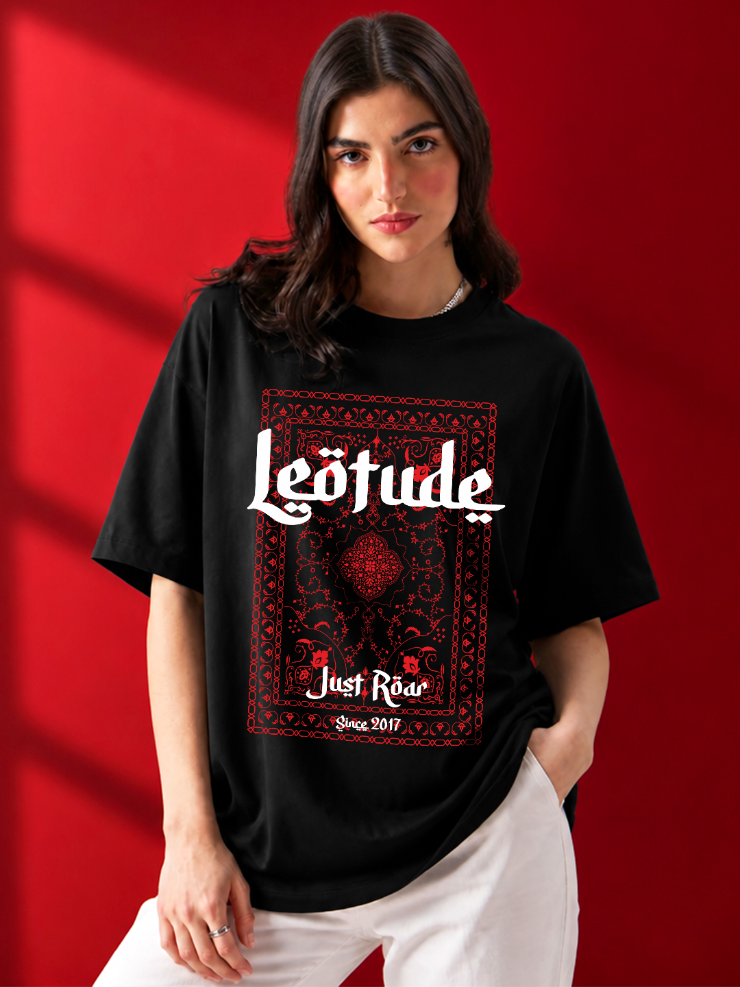 Leotude Black Arabic Printed Oversized Tshirt for Women