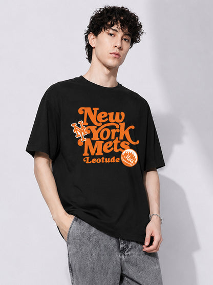 Leotude Men's Black New York Mets Graphic Regular Fit T-Shirt