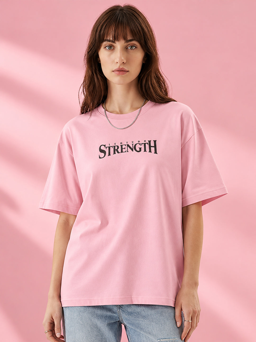 Leotude Women "Limitless Strength" Pink Oversized T-Shirt