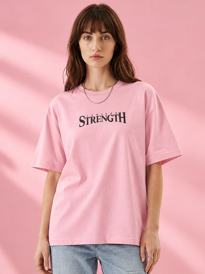Leotude Women "Limitless Strength" Pink Oversized T-Shirt