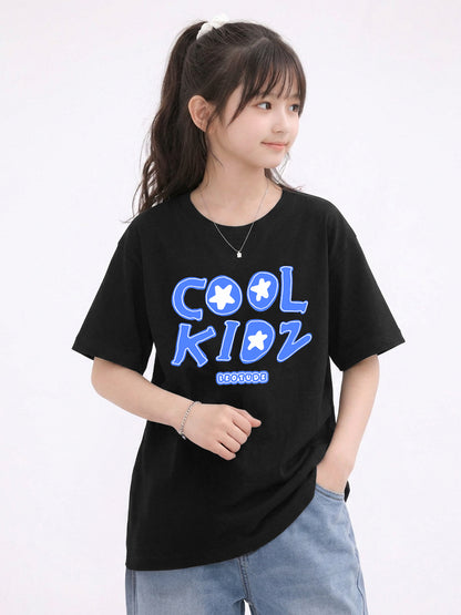 Leotude Girls' Black Cool Kidz Printed T-Shirt