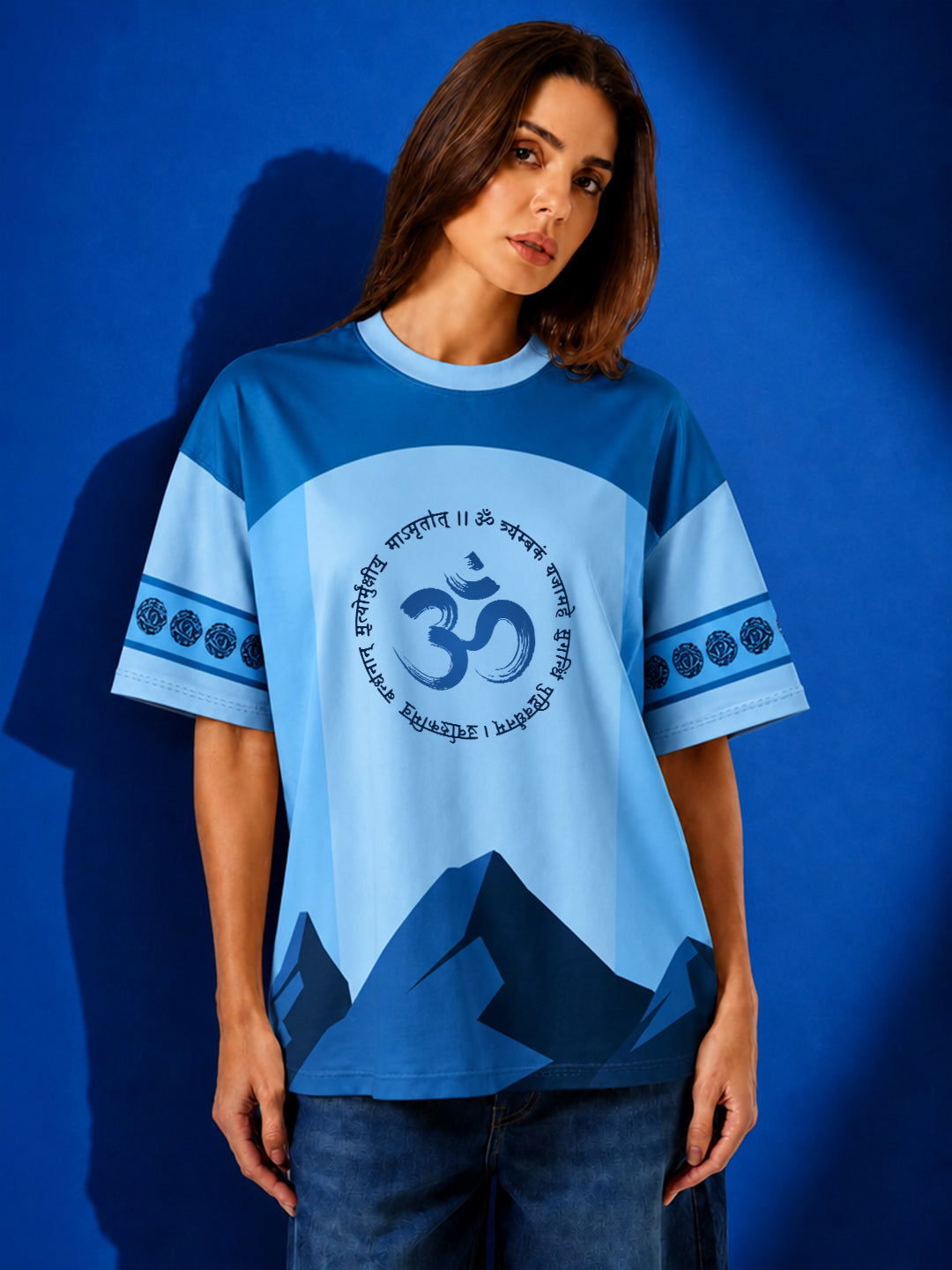 Leotude Women's Blue Mahadev Printed T-Shirt