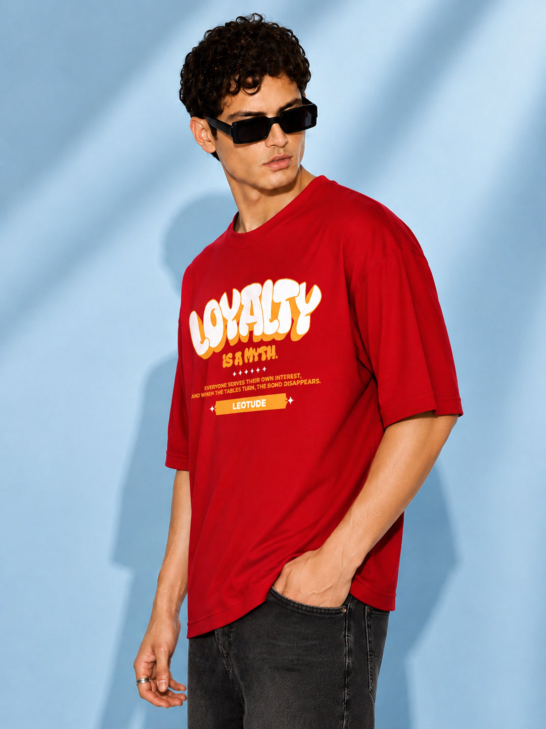 Leotude Men "Loyalty Is A Myth" Red Oversized T-Shirt