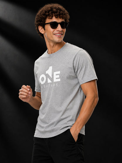 Leotude Men's Grey Melange One Printed T-Shirt