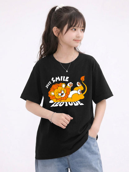 Leotude Girls' Black Just Smile Printed T-Shirt