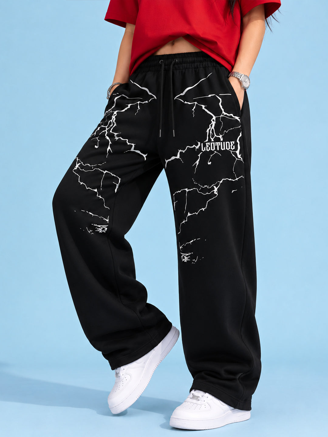 Leotude Women's Black Shockwave Premium Trackpants