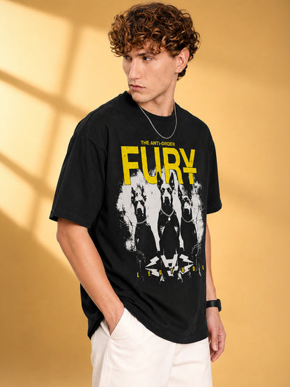 Leotude Men's "Fury" Printed Oversized T-Shirt — Black Streetwear Tee